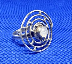 X04 Big Spiral Rainbow Moonstone 1” Crown – 925 Silver Ring Size 5.75 Vintage