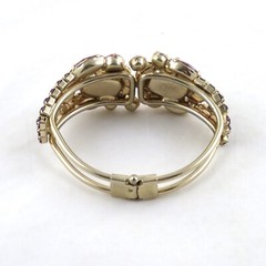 Vintage Rhinestone Clamper Bracelet Clip On Earrings Set Purple Rhinestones