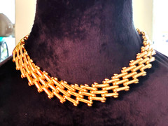 Vintage Dramatic Carole Lee Designer 1980 Gold Tone Lattice Link Signed Necklace