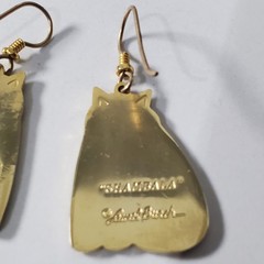 Vintage Laurel Burch Red Shambala Cat Gold Tone Enamel Dangle Hook Earrings