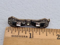 Art Deco Silvertone and Black Enamel Bar Pin 1.5 in