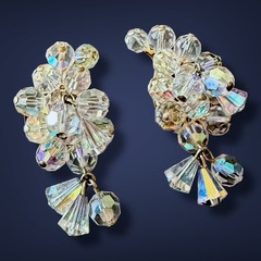 Clip On Earrings Crystal AB Cha Cha Climber Dangle Vintage Mid Century