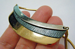 Vintage 70s Napier Silver Gold Black Steel Bar & Chain Modernist Collar Necklace