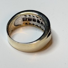 SETA square pink & clear round stone in 3 rows on gold 7/16″ wide band ring Sz 9