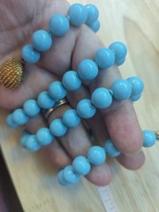 Vintage Robins Egg Blue Glass Bead 25.25″ necklace Hand Knotted Goldtone Clasp