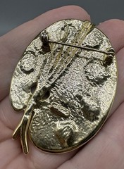 Vtg Paint Palette Artist Brooch Pin Gold Brushed Tone Brush Art To Wear Gift