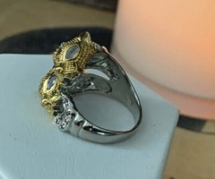 Thai White & Yellow Gold Vermeil Tanzanite & Rhodolite Garnet Snow Leopards Ring