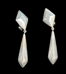 Vintage 925 Sterling Silver Polished Geometric Drop Dangle Clip Earrings 2 1/4″