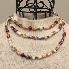 Stunning Vintage Estate Long Glass Beaded Necklace Varied Purple colors