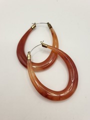 1970s-80s Retro Lucite Amber-Toned Large Crescent Hoop Earrings Pierced 2.5″