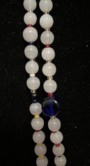 VTG Art Deco Opaline And Cobalt Blue Glass Bead Necklace 56 In