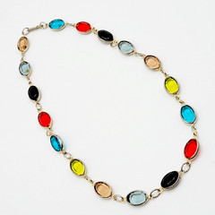 Choker Multicolor Crystal Station Gold Tone Patented Side Clasp Necklace 14.5 In