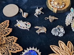 Antique Vintage Rhinestone Jewelry Mixed Lot Charms Brooches Sterling Ring AVON
