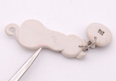 White Cat Kitty Earrings READ Vintage 80s Clay Ceramic Rhinestone Dangle Clip-On