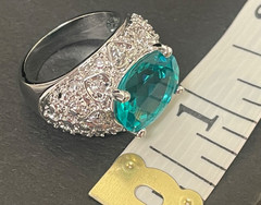 925 Sterling Silver vintage cocktail ring .5” aquamarine Ring 8 ornate MCM domed