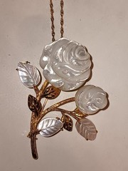 DK 925 Gold-Tone And White Flower Necklace/Brooch