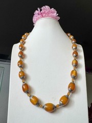Vintage Style Ethnic Indo/Tibet Tribal Theme Silver Capped Amber Resin Necklace