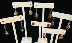 Lot of 6 Pairs Sterling Silver Baltic & Green AMBER Pierced Earrings Stud & Drop