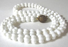 Vintage White Milk Glass Necklace Molded Cloud Bubble Beads Slide Clasp