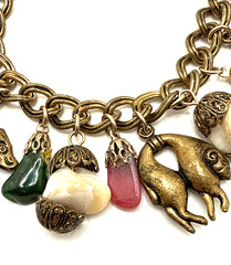 1950s MIRIAM HASKELL Unsigned Asian Charm Bracelet Semi Precious Stones 7.25″