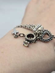 Vintage Silver Chunky Charm Bracelet 90s Y2k Heart Ring 7″ McBling Whimsical