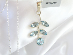 Sterling Silver 925 Natural Heated Blue Topaz Vine Branch Pendant Necklace