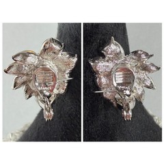 Vtg MONET Clip On Earrings Silver Tone Pear Cut Rhinestone Crystal Cluster EUC