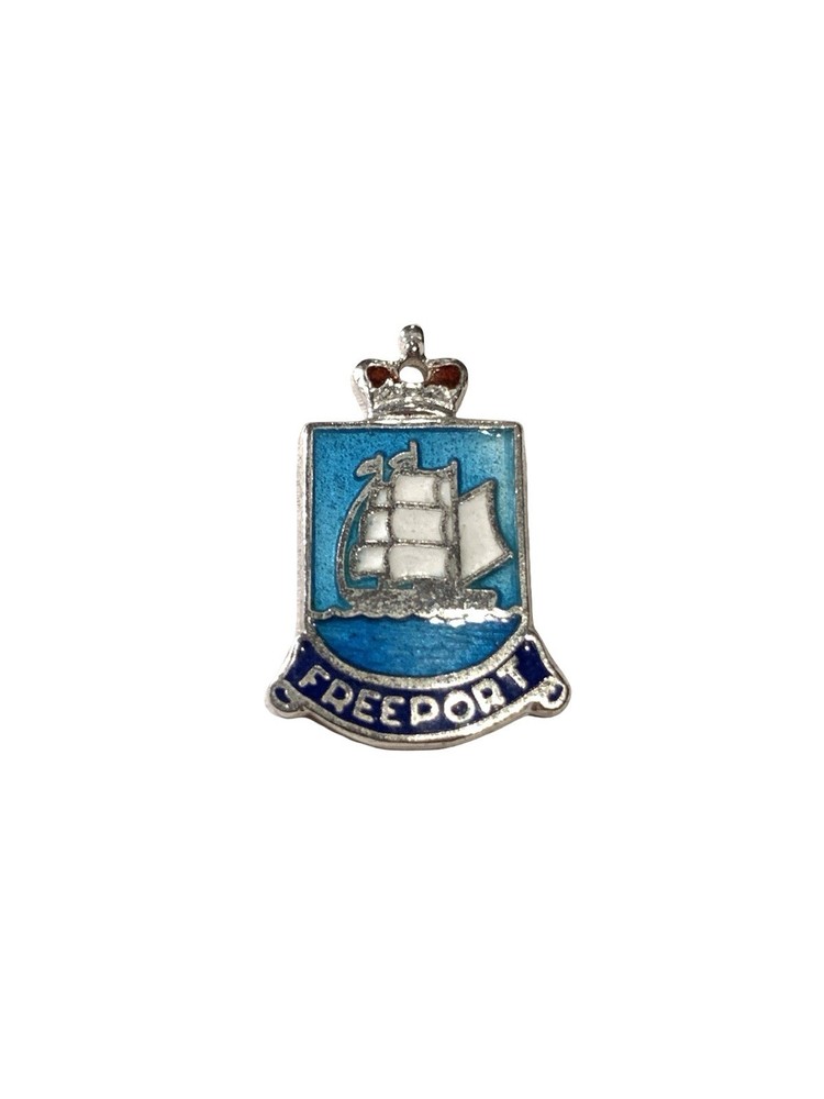 Vintage Freeport Bahamas Enamel Sterling Silver Coat Of Arms Charm