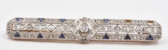 Antique 18ct Platinum Top Mined Diamond & Sapphire Art Deco Bar Pin circa 1920