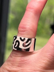 Designer white enamel band ring size 6 3/4 925 Sterling silver wide & chunky