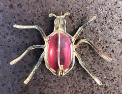 Vintage Copper BEETLE With RED Stone PENDANT
