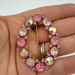 Vintage Rhinestone Brooch & Earrings Set Pink AB Crystal Cupcake Setting