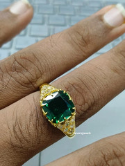 4Ct VVS1 Cushion Lab-Created Emerald & Diamond Men’s Engagement 14K Gold FN Ring