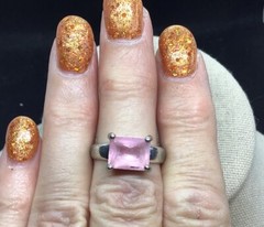 Vintage Silver Tone Costume Pink Cz Stone Ring Sz 7.25 E595