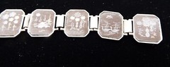 VTG SIGNED JAPAN ORIGINAL DAMASCENE 11 PANEL SIAM LINK BRACELET 24K INLAY