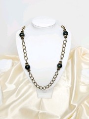 Vintage Gold Tone Chain Link Bead Necklace – Continuous, 32″