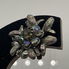 Vintage Selro Selini Aurora Borealis Rhinestone Clip-On Earrings Signed Floral