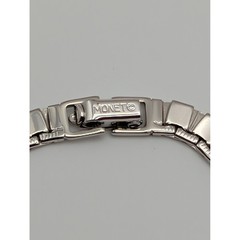 Monet Silver Tone Geometric Link Tennis Bracelet Signed Fold Over Clasp 7.25″