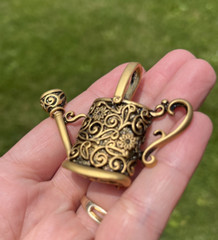 Antique-Style Gold-Tone Metal Floral Filigree Watering Can Pin Brooch Unmarked