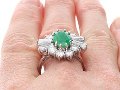2.31Ct Emerald and 2.12Ct Diamond 18k White Gold Cluster Ring Circa 1970
