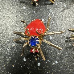 Vintage Spider Brooch Pin Red Pink Orange Blue Green Plastic Faux Pearl Set 12