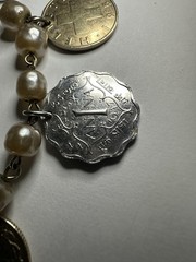 Vintage Handmade 7″ Coin Bracelet w/ 7 Coins Africa India 1947-1957 Faux Pearls