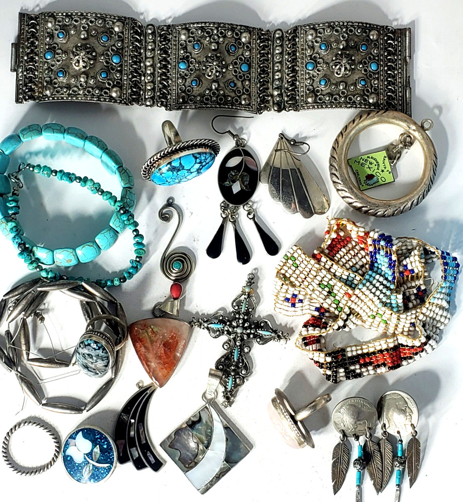 Vtg Silver Plated Alpaca Mixed Metals SOUTHWEST Jewlery Lot Collection 20 Pcs