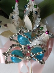Vintage Atomic MCM Blue Mercury Glass Ball Silver Beads Corsage Pin Rare Find