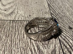 Sz 8 Cushion Cut 925 Ring Blue Topaz Color Stone Sterling Silver Filigree Signed