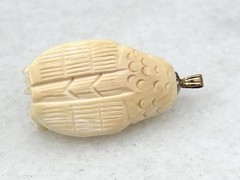 Vintage 10k Gold Hand Carved White Owl Pendant Wise Owl Masterful Artisan