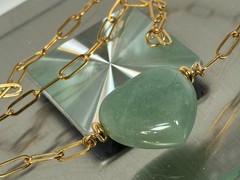 Mayamar (24k Gold Plated) Paperclip Jade Heart 24.5 mm Necklace 18″