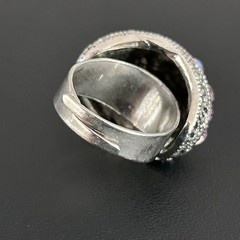 Vintage Silver Tone Pink Purple Rhinestone Dome Cocktail Ring Adjustable