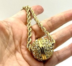 Vintage Rope Chain Necklace With Rhinestone Crystal Ball Pendant