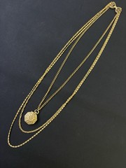 Vintage Goldette Triple Chain Ornate Hexagon Gold Tone Snap Locket Necklace